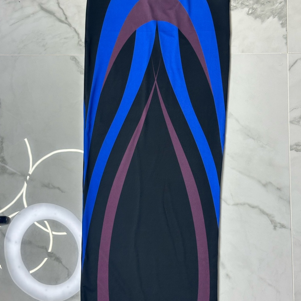 Black Pencil Skirt with Blue and Plum Graphic Panel